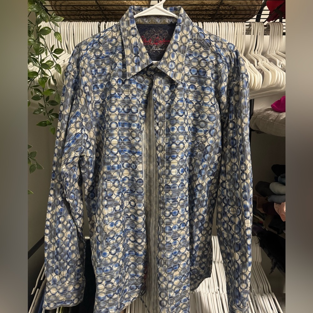 $398 Robert Graham Stylish Blue Patterned Men's Button Down Shirt